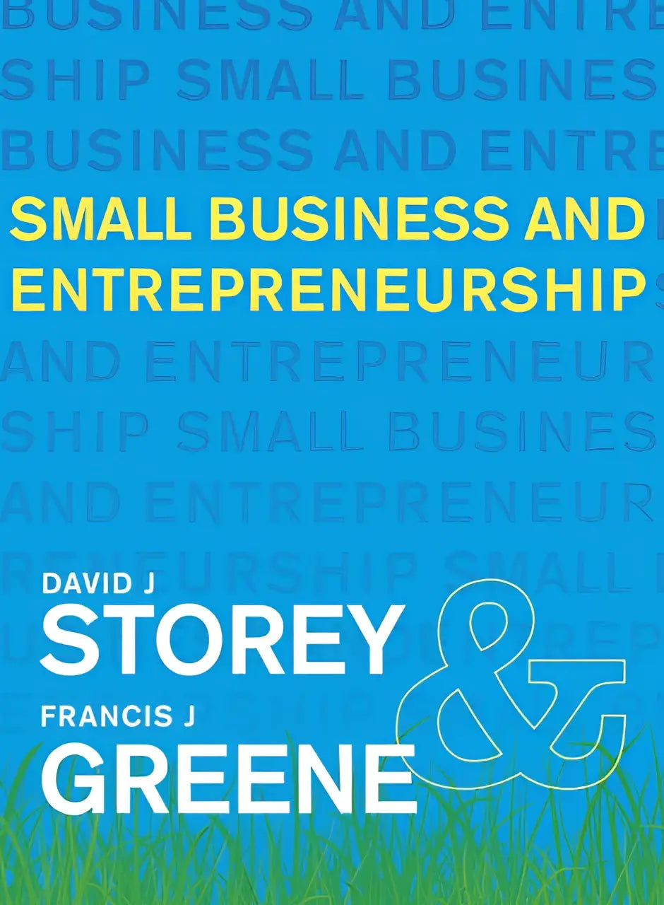 De boekcover toont kleine business and entrepreneurship door david j met geel en wit tekst op blauw met groen gras