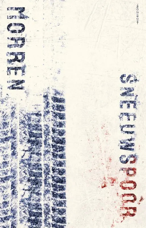 Vintage stijl sneeuwspoor product met blauwe norren en rode sneeuwspoor stempel op oud papier