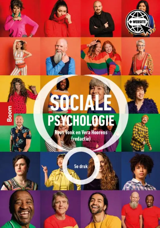 De cover van het nederlandse sociale psychologie boek van boom toont een levendige collage van diverse personen