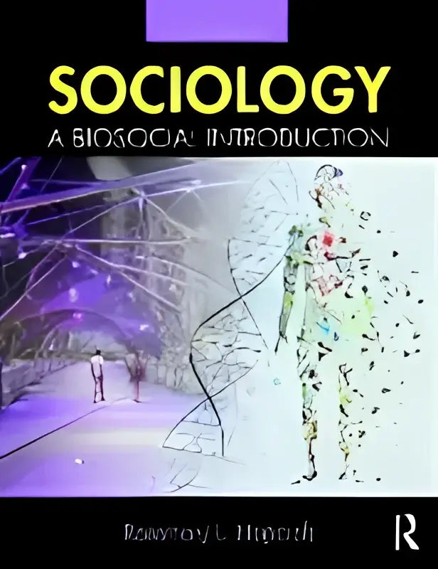 De boekomslag van sociology a biosocial introduction toont de titel sociology a sociological introduction in zwarte letters op een paarsblauwe achtergrond met een abstract menselijk figuur