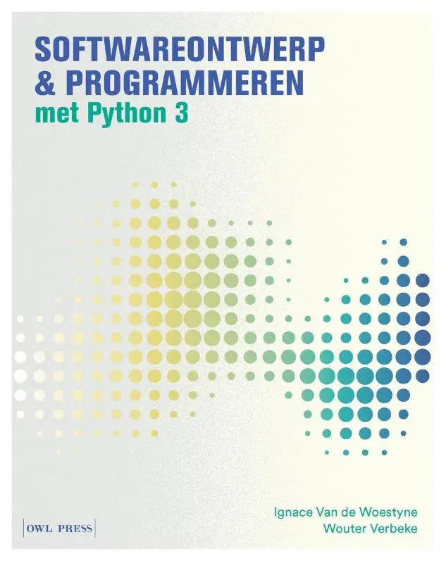 De boekcover van softwareontwerp en programmeren met python 3 toont een minimalistisch blauw teal ontwerp op een crème achtergrond