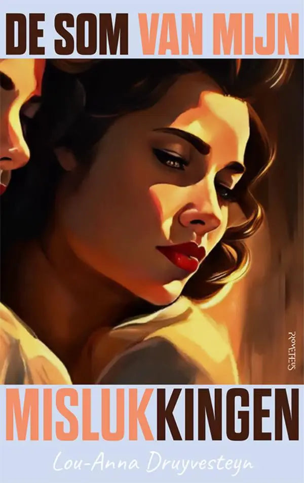 De som van mijn mislukkingen literaire roman met een stylized illustratie van twee vrouwen in warme gouden tinten door lou-anna druyvesteyn