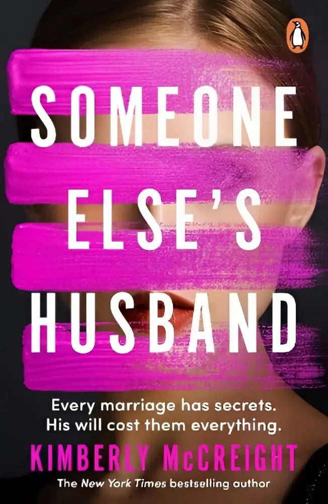 De cover van het boek someone else’s husband van kimberly mccreight toont witte tekst op een felroze achtergrond