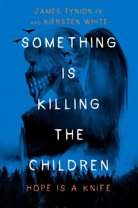 The children graphic novel cover with blue ghostly figures and dark forest for killing the children series