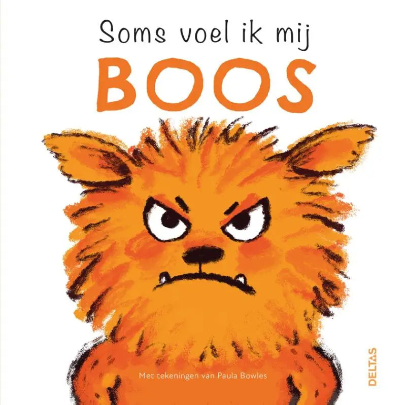 Orange pluizig cartoonfiguur met boze uitdrukking op boekcover voor jonge lezers soms voel ik mij boos