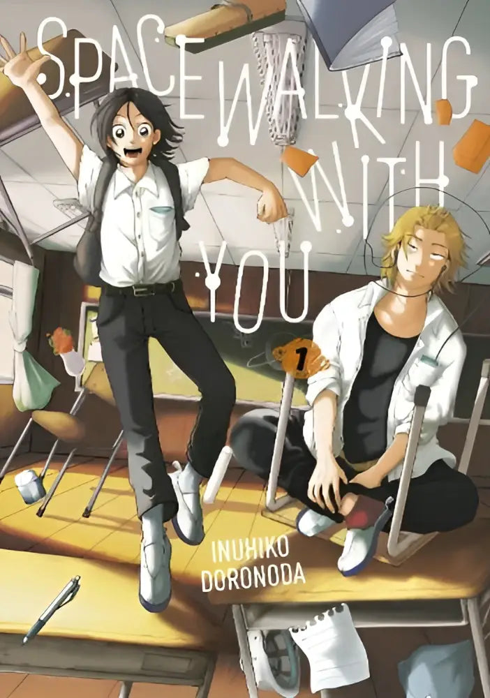 De cover van de manga spacewalking with you 1 van inuhiko doronoda toont twee animepersonages op school