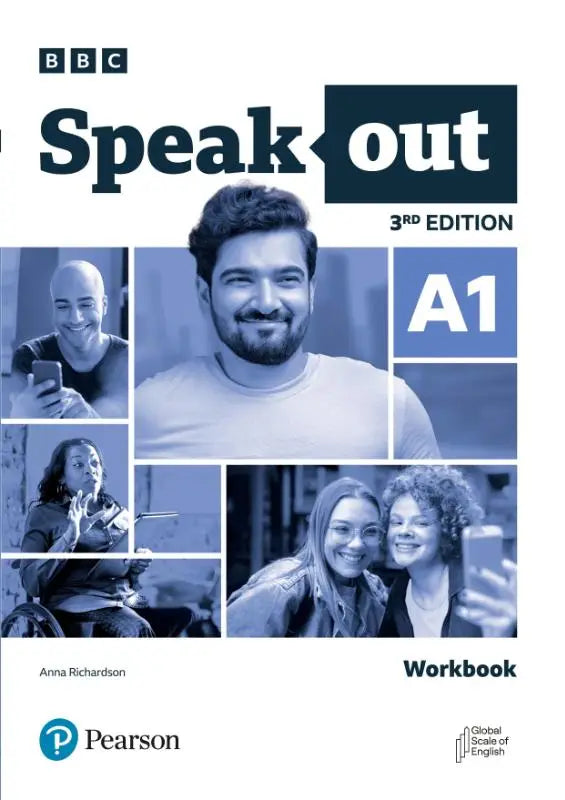 Speakout 3ed a1 workbook with key featuring a smiling man on a blue-toned cover for language learning