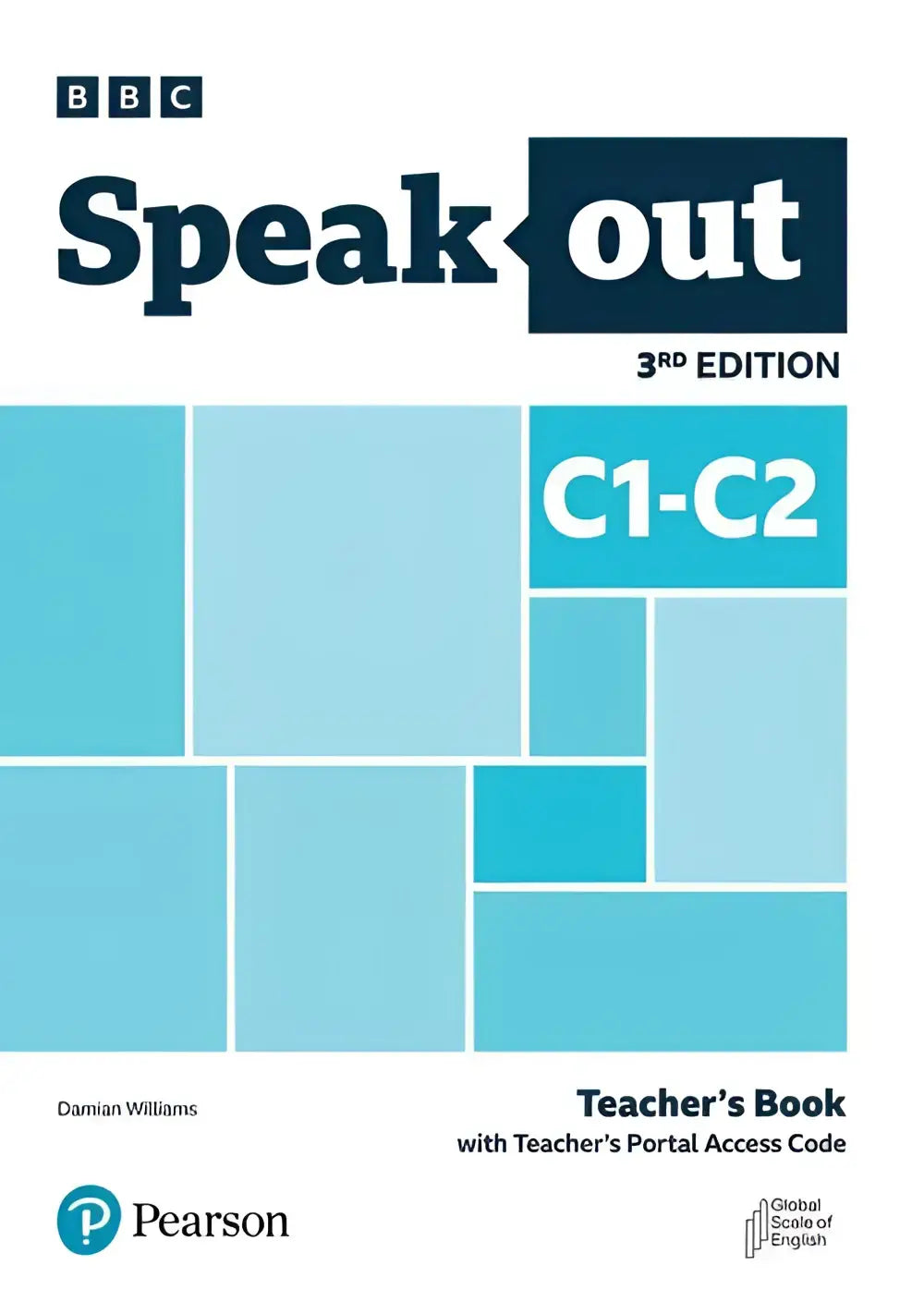Speakout 3ed c1-c2 teachers book with pearson branding and blue geometric tile design includes teachers portal access code