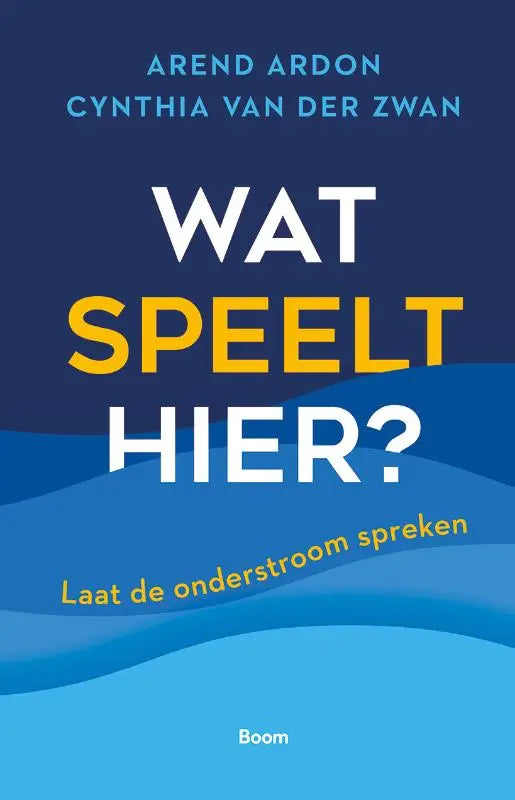 Blauwe boekcover van wat speelt hier door arend ardon en cynthia van der zwan met als focus onderstroom spreken