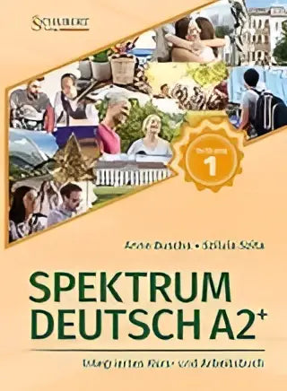 De kleurrijke voorkant van het spektrum deutsch a2+ geïntegreerde werkboek door schüller met gedurfde tekst