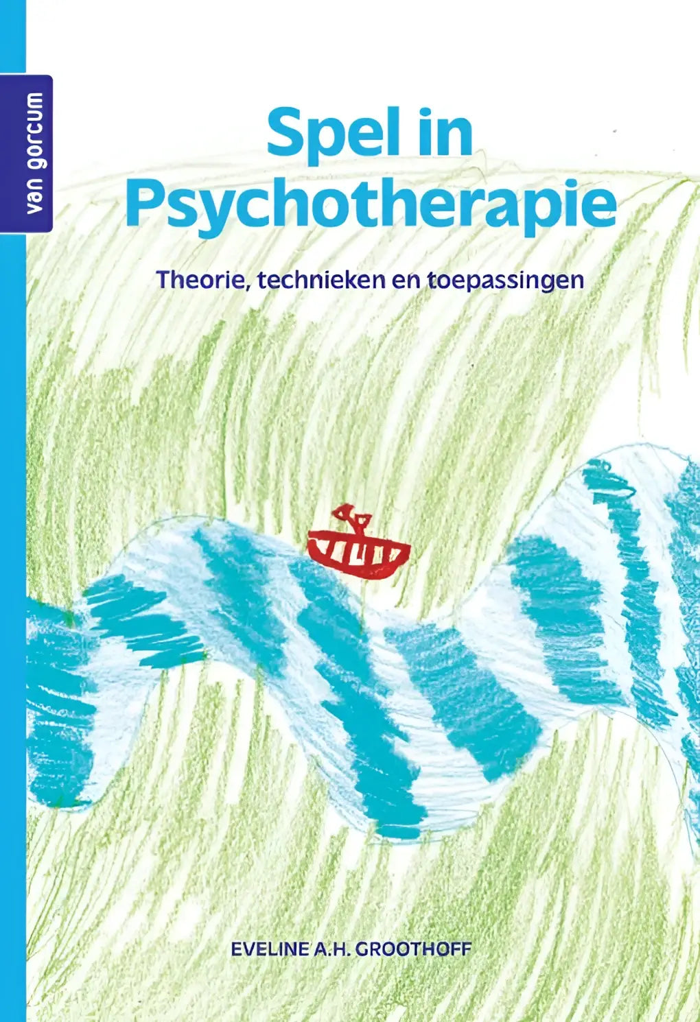 Illustratie van een rode boot met één figuur in crayonstijl bij het spel in psychotherapie met technieken en toepassingen