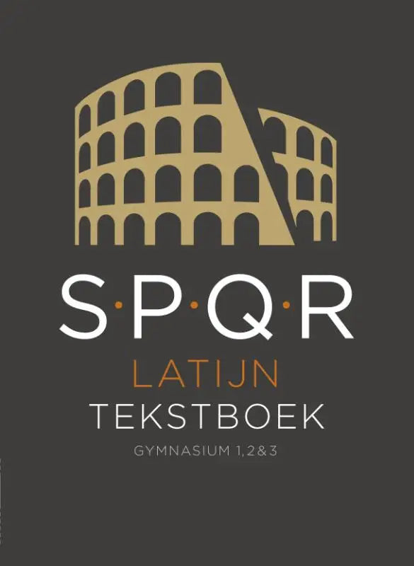 Goldkleurig gestileerd colosseum logo met spqr tekst eronder op spqr latijn product