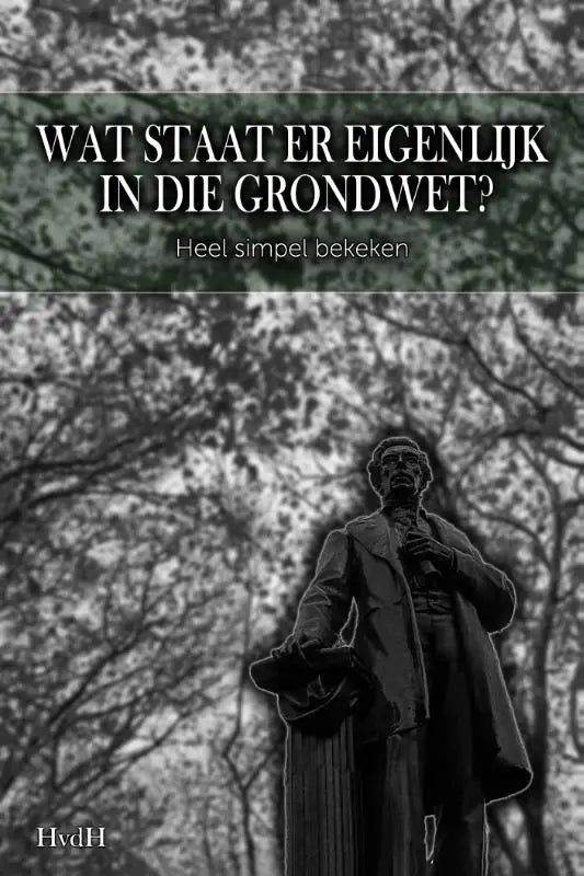 Zwart-wit beeld van man in formele kleding met hoed voor takken als illustratie bij wat staat er eigenlijk in die grondwet simpel bekeken