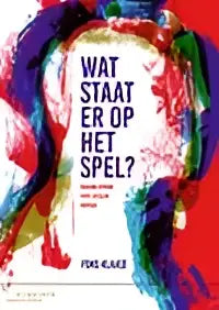 Vibrante abstracte verfspatten boekomslag met blauw gedrukte tekst en wit centraal paneel voor sociale ethiek in zorg