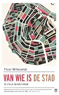 Stijlvolle minimalistische stadskaartposter van amsterdam met gestileerd raster in zwart, roze, turquoise en beige op crèmekleurige achtergrond