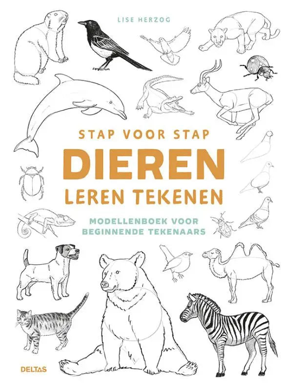 Illustratief zwart-wit dieren tekenen boek stap voor stap dieren leren met gedetailleerde lijntekeningen delta