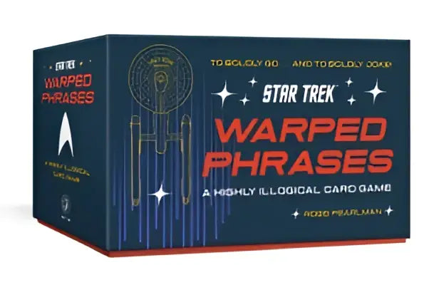 Star trek warped phrases illogical card game box navy blue with red white text and starfield design