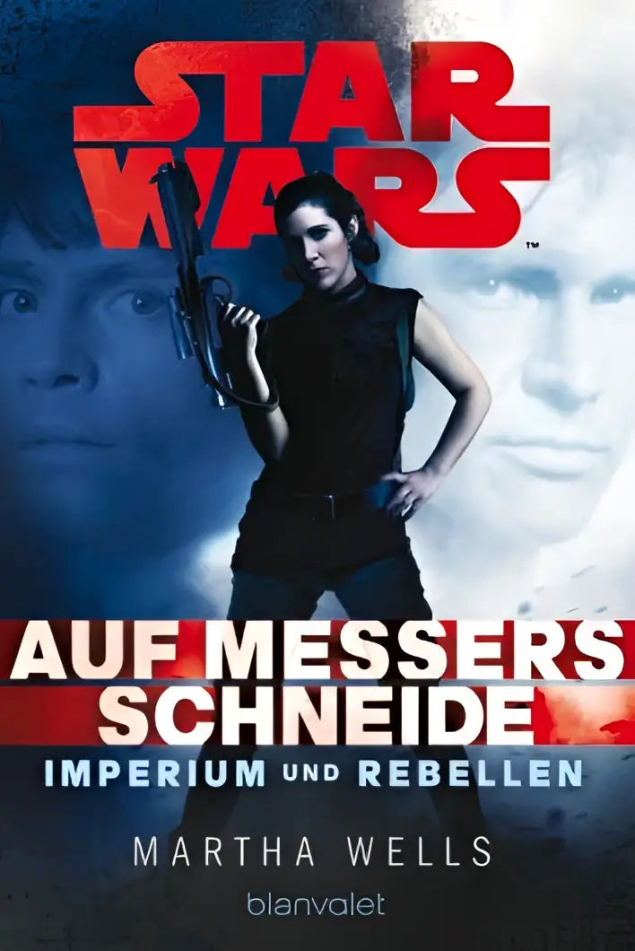 Star wars imperium und rebellen 1 auf messers schneide boekcover met vrouw in zwarte kleding en blaster