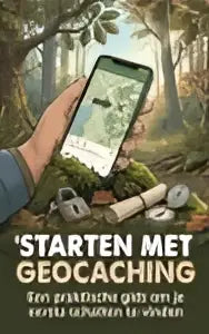 Een zwarte smartphone met glanzende afwerking toont de geocaching app als praktische gids voor beginners