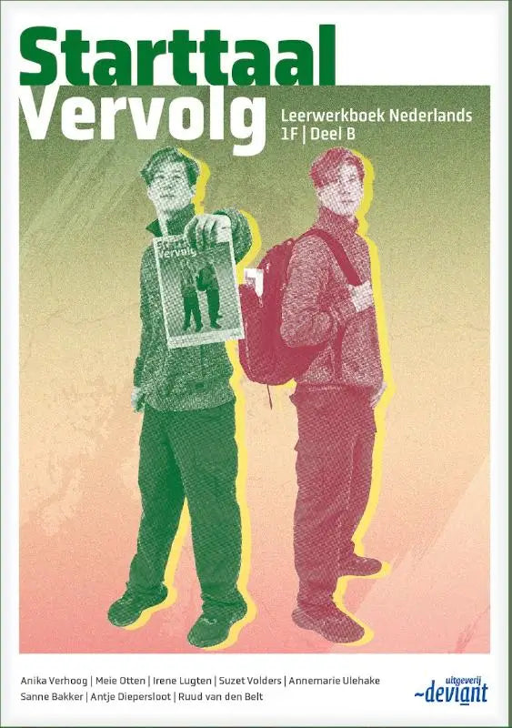 Groene en rode geïllustreerde kaft van de Nederlandse taalleerboek starttaal vervolg door deviant