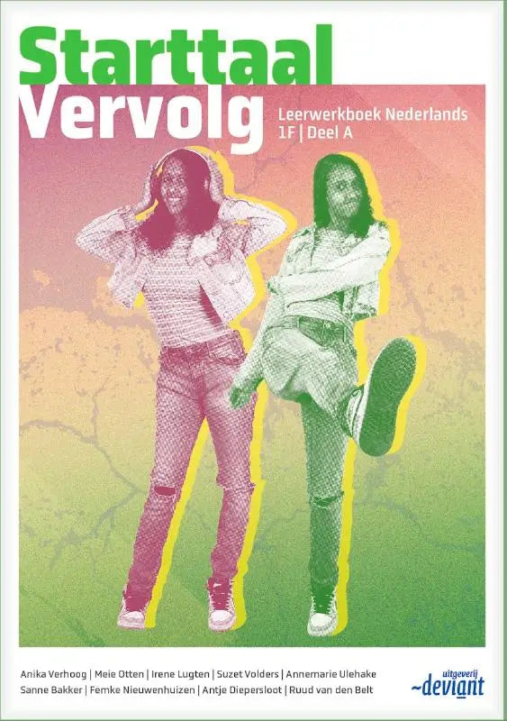 De cover van het starttaal vervolg Nederlands leerboek toont twee gestileerde jonge vrouwen in levendige kleuren