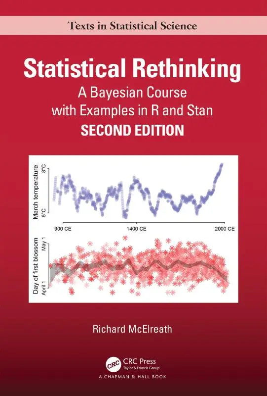 Rode boekomslag van statistical rethinking een bayesian course met voorbeelden in r en stan tweede editie door richard mcelreath