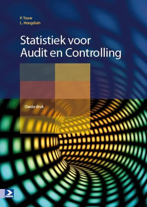 Abstracte blauw en geel geometrisch omslag van het boek statistiek voor audit en controlling theorie door p voor hoger onderwijs van koninklijke boom uitgevers