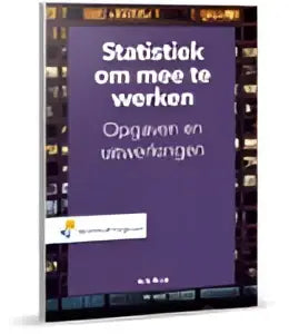 Paars boek statistiek om mee te werken met witte tekst en zwart-wit foto op de voorkant