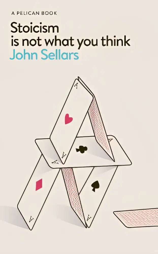 A minimalist book cover of stoicism is not what you think featuring a stack of black red and pink playing cards on beige background