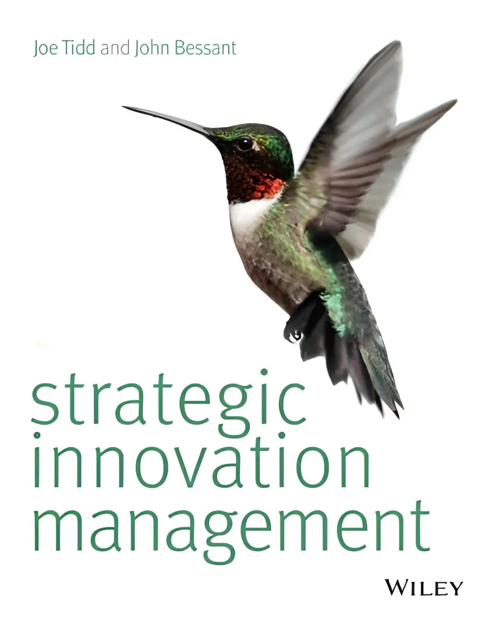 A vibrant hummingbird with iridescent green and red plumage and black wings symbolizes strategic innovation management concepts