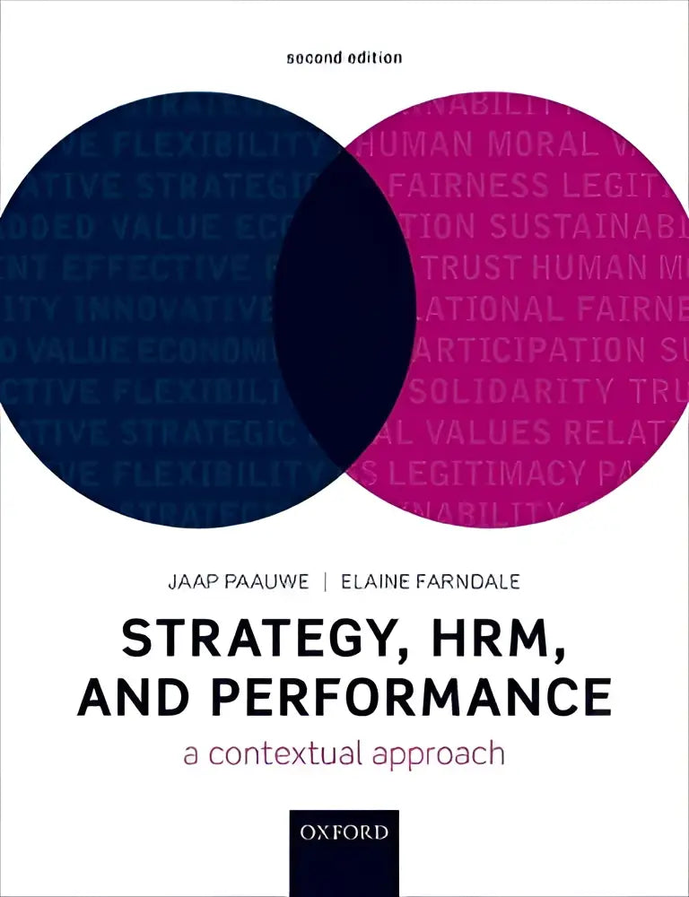 The book strategy hrm and performance features a white cover with bold black text and blue and magenta circles on human resource management