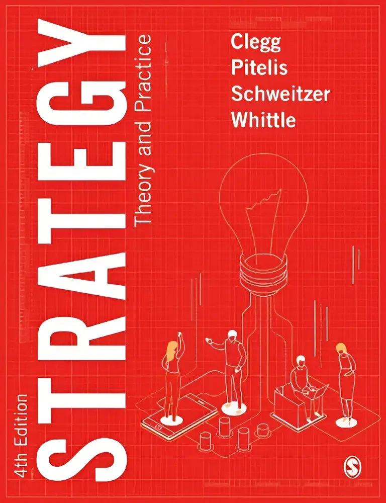 Rood hardcover boek strategy theory and practice 4e editie met witte illustraties en focus op professor aan de universiteit