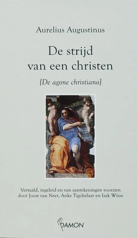 De strijd van een christen boek met een klassieke afbeelding van aurelius augustinus en cherubs in blauwe en gouden gewaden