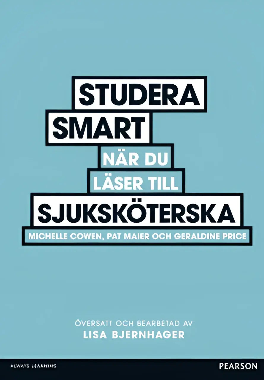 De boekcover van studera smart nar du laser till sjukskoterska heeft zwarte tekst op een lichtblauwe achtergrond