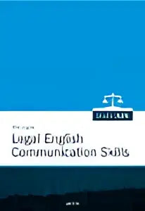 Blauw omslag studie juri 1 legal english communication skills leerboek met een weegschaal icoon op de voorkant