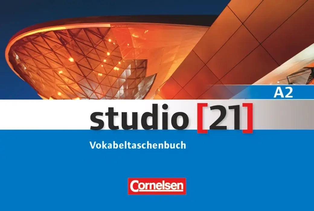 Studio 21 a2 vokabeltaschenbuch van cornelsen met moderne architectuur op de omslag voor vocabulaire training