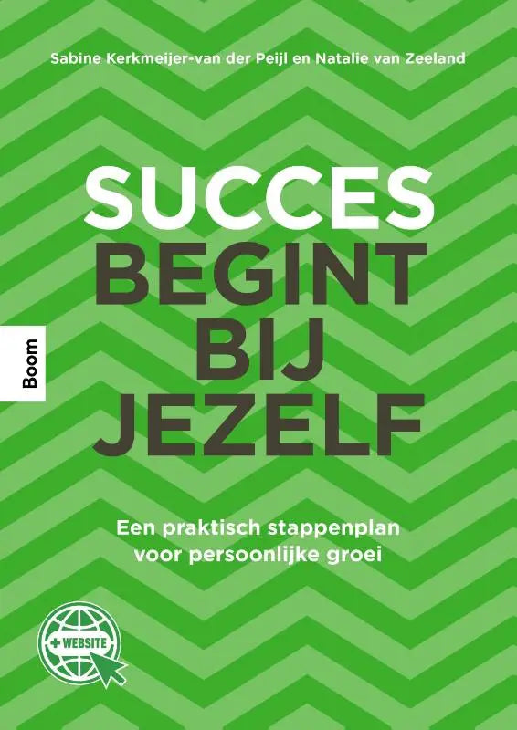 Groene zigzagboekomslag van succes begint bij jezelf een praktisch stappenplan voor persoonlijke groei door sabine kerkmeijer-van der peil en natalie van zeeland