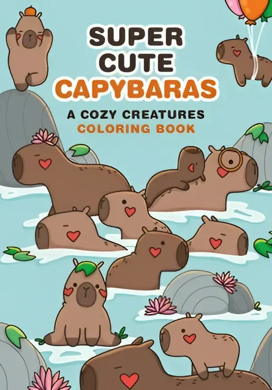 Een charmant geïllustreerd creatures coloring book met schattige bruine capibara’s, roze harten en groene bladeren