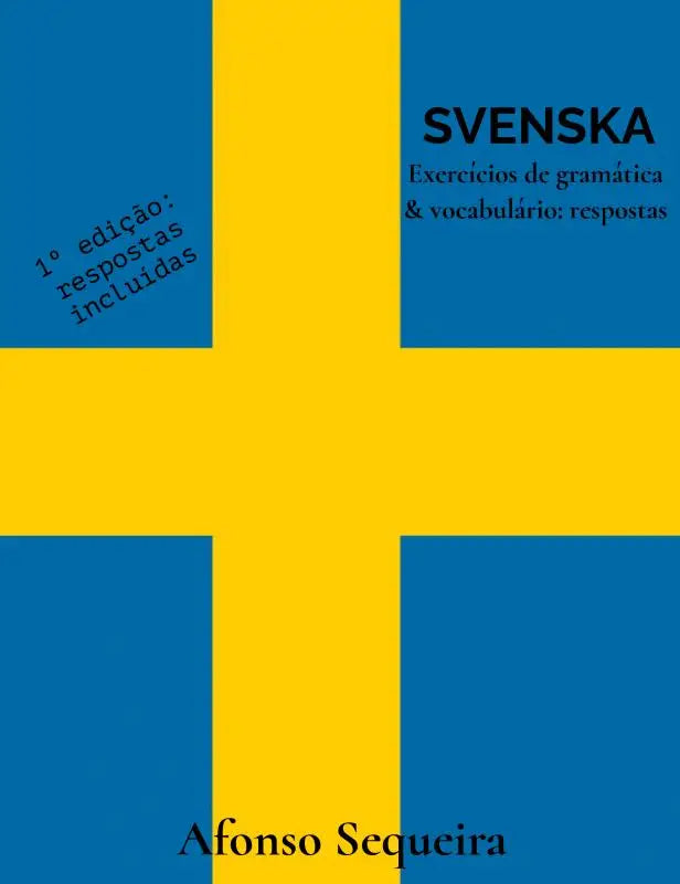 Blauw en geel zweden vlag thema boekomslag voor een werkboek met gramática e vocabulário oefeningen en antwoorden