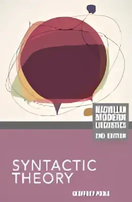 Het boek syntactic theory heeft een minimalistisch omslag met moderne typografie en een abstract rode cirkel op beige achtergrond