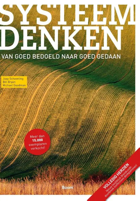 Boekomslag systeemdenken met opvallende witte tekst op een groen en goud veld voor professioneel gebruik
