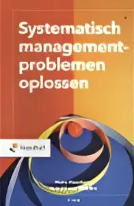 De boekcover van systematisch managementproblemen oplossen toont een oranje achtergrond met een blauw-rood abstract cirkeldesign