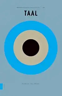 Minimalistisch boekomslag van Taal elementaire deeltjes 40 met gedurfde concentrische cirkels in blauw, beige en zwart