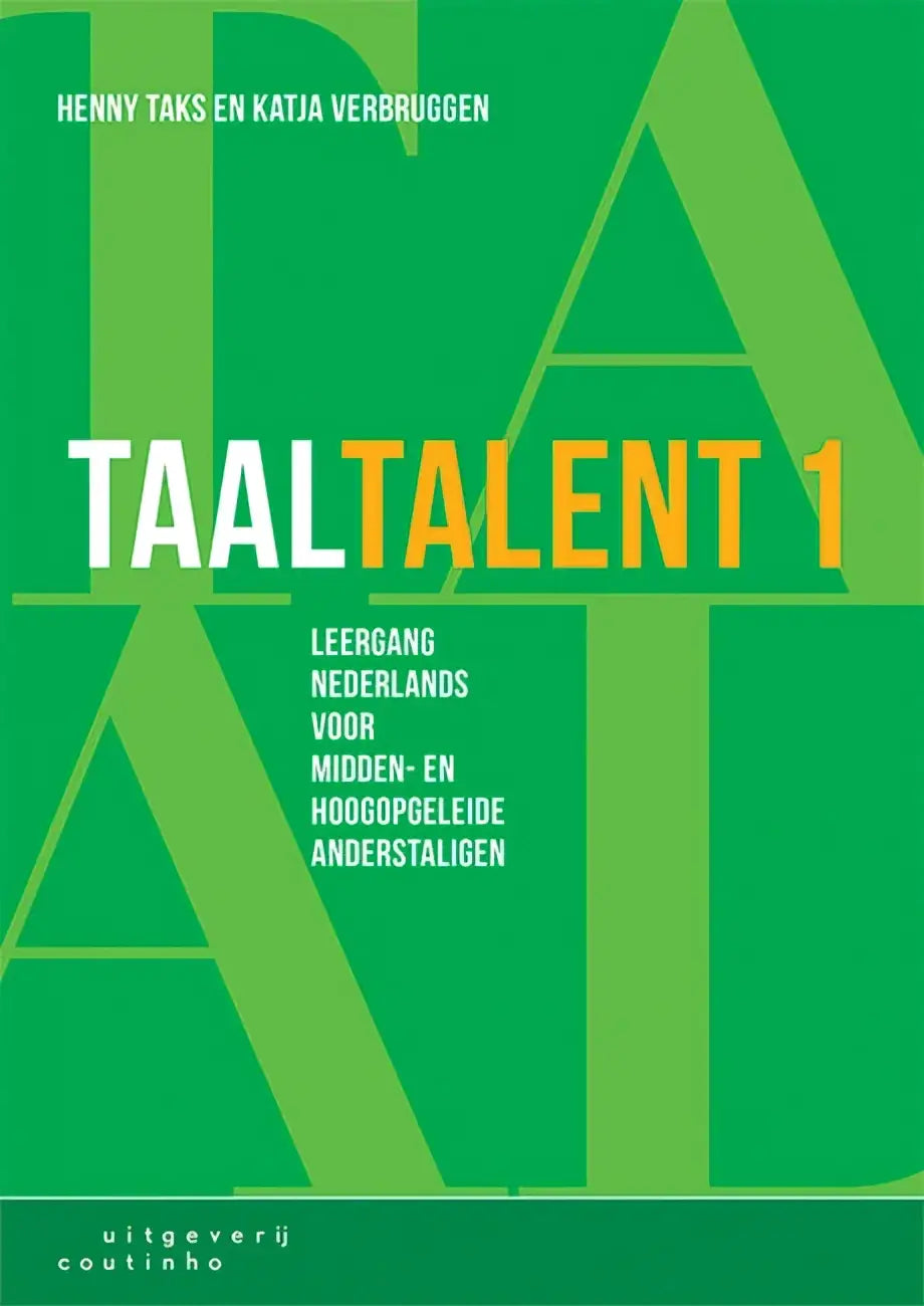 Groene boekcover taaltalent 1 met witte en oranje tekst voor leergang nederlands voor hoogopgeleide anderstaligen