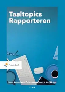 Blauw-witte grafische omslag van het tijdschrift taaltopics rapporteren gericht op taal hoger onderwijs