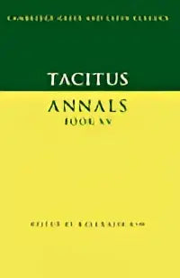 De boekcover van tacitus annals book xv heeft een groen en geel ontwerp met donkere serifletters, deel van cambridge classics