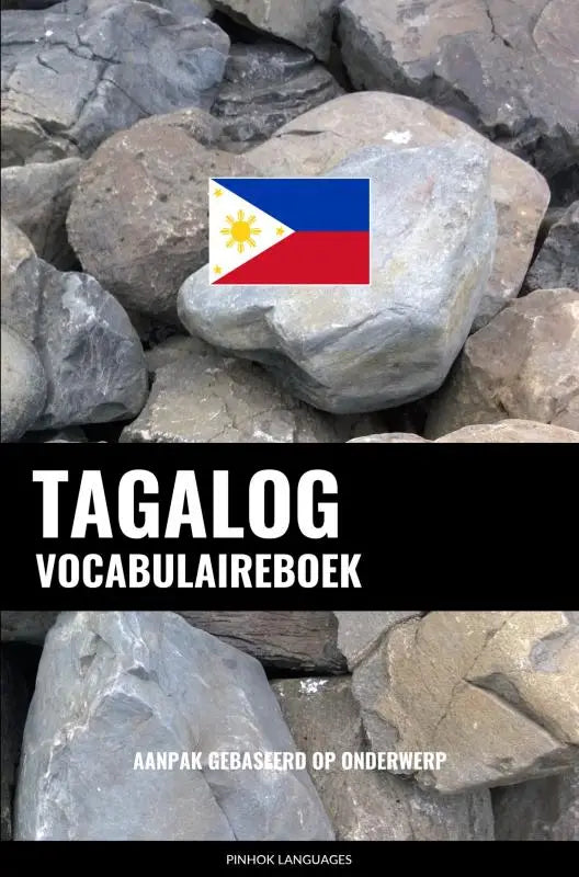 Grijze ruwe steen met de philippine vlag als voorkant van het tagalog vocabulaireboek met aanpak gebaseerd op onderwerp