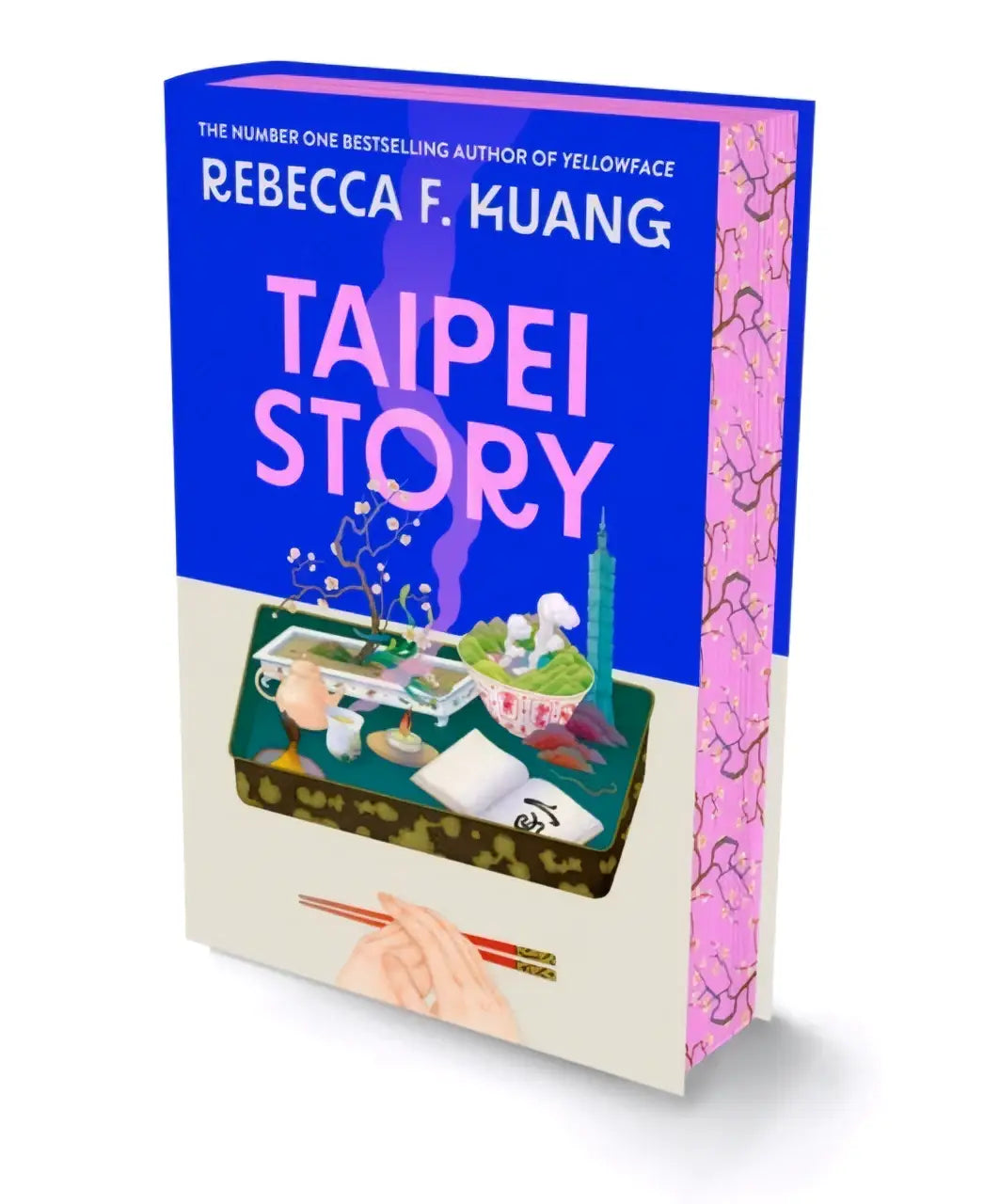 Blue and pink hardcover book taipei story deluxe edition by rebecca f kuang displayed in product image