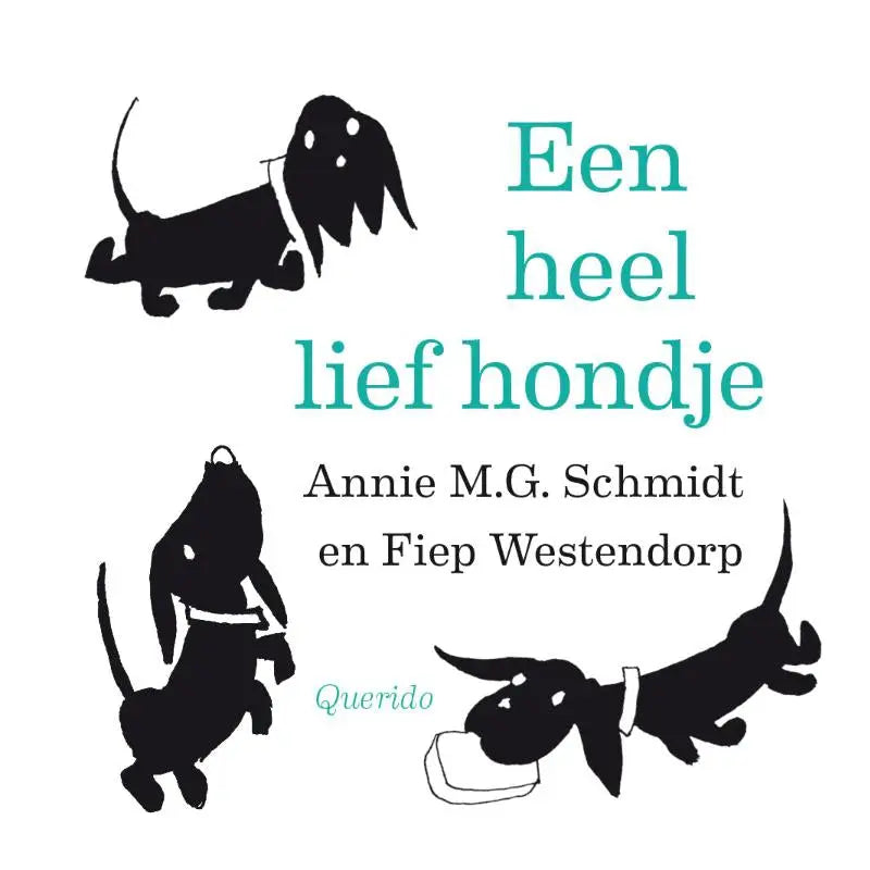 Zwart silhouet van teckels op witte achtergrond in siepie uitdeelboekjes voor jonge lezers van fiep westendorp