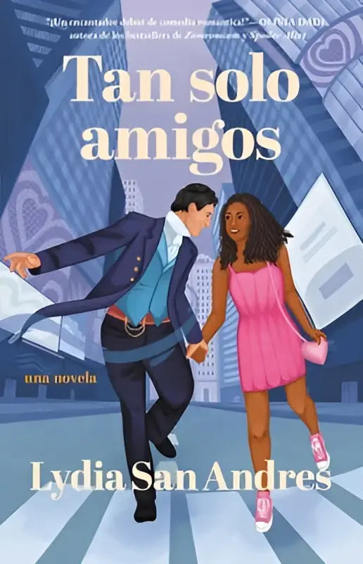 De boekcover van tan solo amigos toont twee stijlvolle personages tegen een stedelijke achtergrond in levendige kleuren